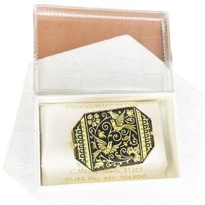 Vintage NOS Damascene Toledo Spain 24k Plated Double Love Bird Brooch